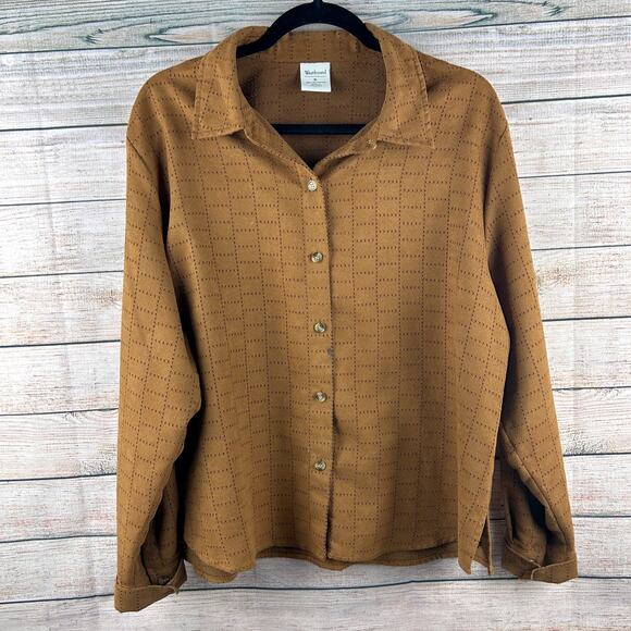Vintage Westbound Brown Faux Suede Button-Down โ Eyelet Detail,โ Size XL - Picture 2 of 8